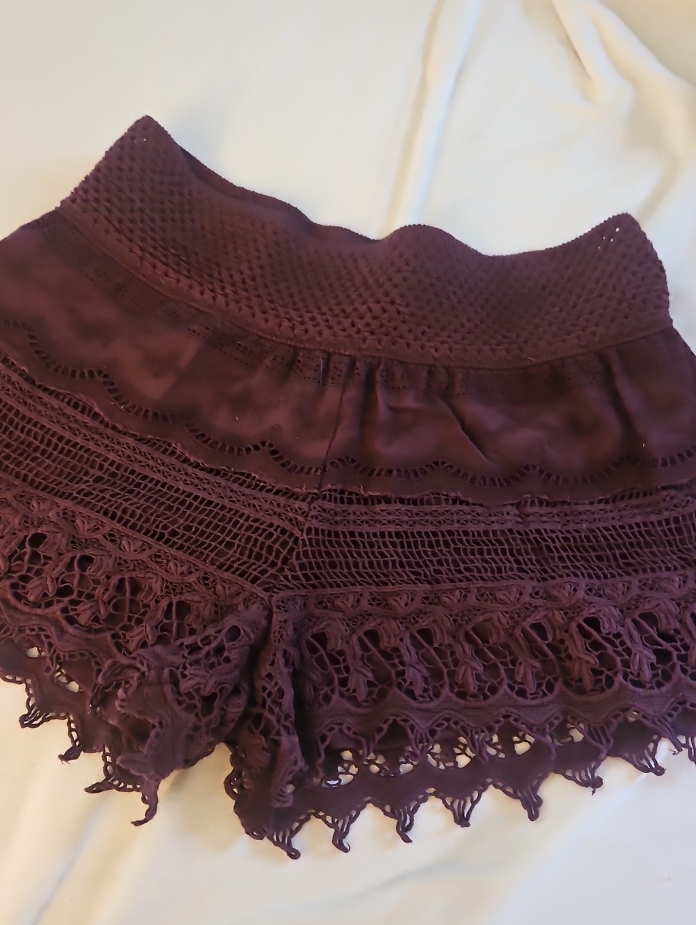 Hippie laundry lined lace Crochet Trim Plum Shorts